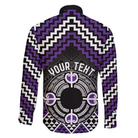 Personalised Aotearoa Niho Taniwha Motif Family Matching Off The Shoulder Long Sleeve Dress and Hawaiian Shirt Violet Style