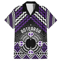 Personalised Aotearoa Niho Taniwha Motif Family Matching Off Shoulder Maxi Dress and Hawaiian Shirt Violet Style