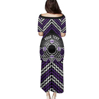 Personalised Aotearoa Niho Taniwha Motif Family Matching Puletasi and Hawaiian Shirt Violet Style