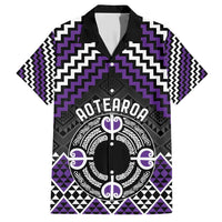 Personalised Aotearoa Niho Taniwha Motif Family Matching Short Sleeve Bodycon Dress and Hawaiian Shirt Violet Style