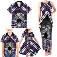 Personalised Aotearoa Niho Taniwha Motif Family Matching Tank Maxi Dress and Hawaiian Shirt Violet Style
