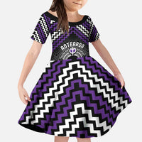 Personalised Aotearoa Niho Taniwha Motif Kid Short Sleeve Dress Violet Style LT9 KID Violet - Polynesian Pride