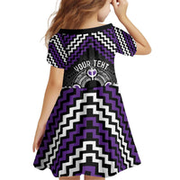 Personalised Aotearoa Niho Taniwha Motif Kid Short Sleeve Dress Violet Style LT9 - Polynesian Pride
