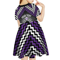 Personalised Aotearoa Niho Taniwha Motif Kid Short Sleeve Dress Violet Style LT9 - Polynesian Pride