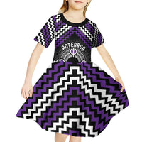 Personalised Aotearoa Niho Taniwha Motif Kid Short Sleeve Dress Violet Style LT9 - Polynesian Pride