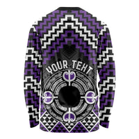 Personalised Aotearoa Niho Taniwha Motif Long Sleeve Shirt Violet Style LT9 - Polynesian Pride