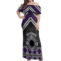 Personalised Aotearoa Niho Taniwha Motif Off Shoulder Maxi Dress Violet Style LT9 Women Violet - Polynesian Pride