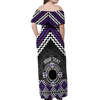 Personalised Aotearoa Niho Taniwha Motif Off Shoulder Maxi Dress Violet Style LT9 - Polynesian Pride