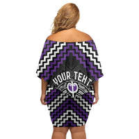 Personalised Aotearoa Niho Taniwha Motif Off Shoulder Short Dress Violet Style