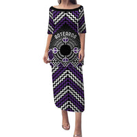 Personalised Aotearoa Niho Taniwha Motif Puletasi Violet Style LT9 Long Dress Violet - Polynesian Pride