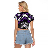 Personalised Aotearoa Niho Taniwha Motif Raglan Cropped T Shirt Violet Style LT9 - Polynesian Pride