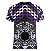 Personalised Aotearoa Niho Taniwha Motif Women V-Neck T-Shirt Violet Style LT9 - Polynesian Pride