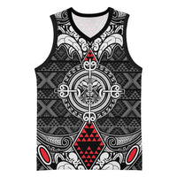 Black Aotearoa Taniko Motif Basketball Jersey Vintage Maori New Zealand Tribal Art Pattern - Polynesian Pride