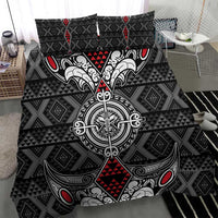 Black Aotearoa Taniko Motif Bedding Set Vintage Maori New Zealand Tribal Art Pattern