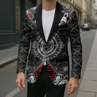 Black Aotearoa Taniko Motif Blazer Vintage Maori New Zealand Tribal Art Pattern - Polynesian Pride