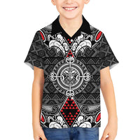 Black Aotearoa Tanilo Motif Family Matching Short Sleeve Bodycon Dress and Hawaiian Shirt Vintage Maori New Zealand Tribal Art Pattern