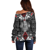 Black Aotearoa Tanilo Motif Off Shoulder Sweater Vintage Maori New Zealand Tribal Art Pattern
