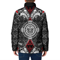 Black Aotearoa Taniko Motif Padded Jacket Vintage Maori New Zealand Tribal Art Pattern - Polynesian Pride