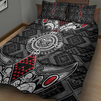 Black Aotearoa Taniko Motif Quilt Bed Set Vintage Maori New Zealand Tribal Art Pattern