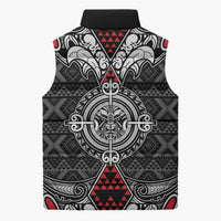 Black Aotearoa Taniko Motif Sleeveless Puffer Jacket Vintage Maori New Zealand Tribal Art Pattern - Polynesian Pride
