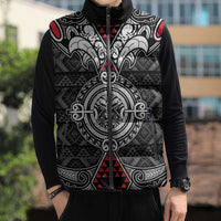 Black Aotearoa Taniko Motif Sleeveless Puffer Jacket Vintage Maori New Zealand Tribal Art Pattern - Polynesian Pride