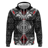 Black Aotearoa Tanilo Motif Zip Hoodie Vintage Maori New Zealand Tribal Art Pattern