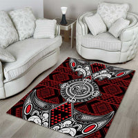 Red Aotearoa Taniko Motif Area Rug Vintage Maori New Zealand Tribal Art Pattern