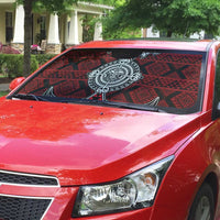 Red Aotearoa Taniko Motif Auto Sun Shade Vintage Maori New Zealand Tribal Art Pattern - Polynesian Pride