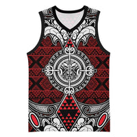 Red Aotearoa Taniko Motif Basketball Jersey Vintage Maori New Zealand Tribal Art Pattern - Polynesian Pride