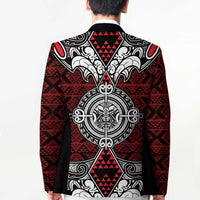 Red Aotearoa Taniko Motif Blazer Vintage Maori New Zealand Tribal Art Pattern - Polynesian Pride
