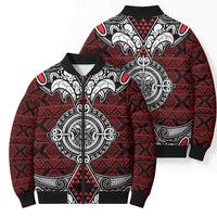 Red Aotearoa Taniko Motif Bomber Puffer Jacket Vintage Maori New Zealand Tribal Art Pattern - Polynesian Pride