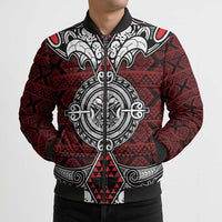 Red Aotearoa Taniko Motif Bomber Puffer Jacket Vintage Maori New Zealand Tribal Art Pattern - Polynesian Pride