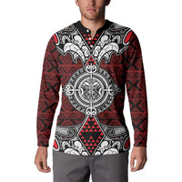 Red Aotearoa Tanilo Motif Button Sweatshirt Vintage Maori New Zealand Tribal Art Pattern LT9 - Polynesian Pride