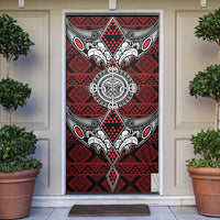 Red Aotearoa Taniko Motif Door Cover Vintage Maori New Zealand Tribal Art Pattern - Polynesian Pride