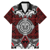Red Aotearoa Tanilo Motif Family Matching Mermaid Dress and Hawaiian Shirt Vintage Maori New Zealand Tribal Art Pattern