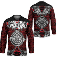 Red Aotearoa Taniko Motif Hockey Jersey Vintage Maori New Zealand Tribal Art Pattern LT9 - Polynesian Pride