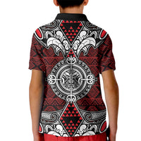 Red Aotearoa Tanilo Motif Kid Polo Shirt Vintage Maori New Zealand Tribal Art Pattern