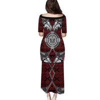 Red Aotearoa Tanilo Motif Puletasi Vintage Maori New Zealand Tribal Art Pattern