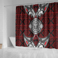 Red Aotearoa Taniko Motif Shower Curtain Vintage Maori New Zealand Tribal Art Pattern