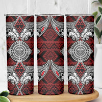 Red Aotearoa Taniko Motif Skinny Tumbler Vintage Maori New Zealand Tribal Art Pattern