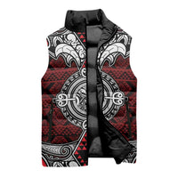 Red Aotearoa Taniko Motif Sleeveless Puffer Jacket Vintage Maori New Zealand Tribal Art Pattern - Polynesian Pride