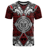 Red Aotearoa Tanilo Motif T Shirt Vintage Maori New Zealand Tribal Art Pattern