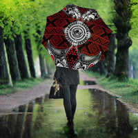 Red Aotearoa Taniko Motif Umbrella Vintage Maori New Zealand Tribal Art Pattern - Polynesian Pride