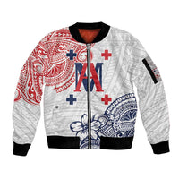 Kingdom of Uvea 1842-1860 Personalized Sleeve Zip Bomber Jacket Wallis and Futuna Polynesian Tribal Pattern LT9 Unisex White - Polynesian Pride