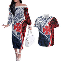 Kingdom of Uvea 1860-1886 Personalized Couples Matching Off The Shoulder Long Sleeve Dress and Hawaiian Shirt Wallis and Futuna Polynesian Tribal Pattern