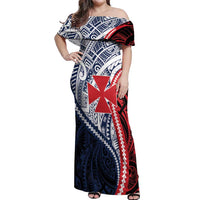 Kingdom of Uvea 1860-1886 Personalized Off Shoulder Maxi Dress Wallis and Futuna Polynesian Tribal Pattern LT9 Women Red - Polynesian Pride
