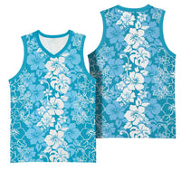 Hawaiian Lei Day Basketball Jersey Blue Hibiscus Flowers Lei Art - Polynesian Pride