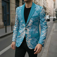 Hawaiian Lei Day Blazer Blue Hibiscus Flowers Lei Art - Polynesian Pride