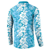 Hawaiian Lei Day Button Sweatshirt Blue Hibiscus Flowers Lei Art