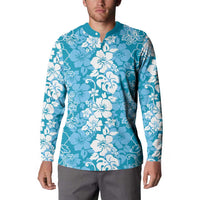 Hawaiian Lei Day Button Sweatshirt Blue Hibiscus Flowers Lei Art